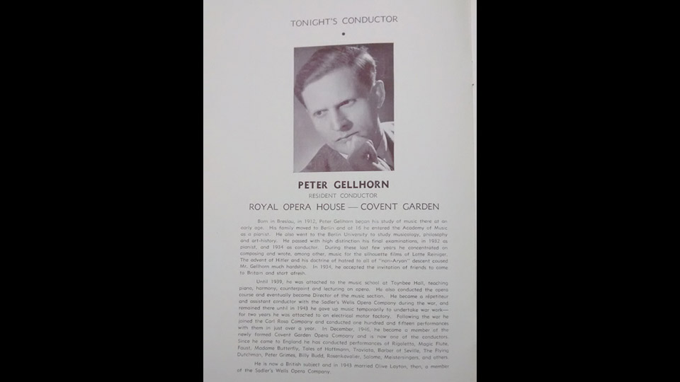 Peter Gellhorn listed as conductor in a Covent Garden Concert Programme